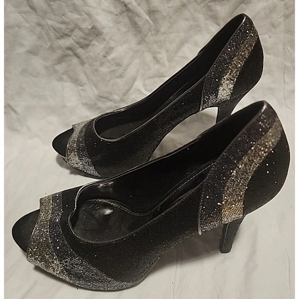 Worthington Multicolored Glitter Sequin 5in Peep Toe Stilettos Womens Shoes 10M
